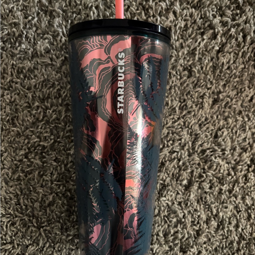 Starbucks Tumbler with Vibrant Pink and Dark Blue Pattern